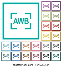 Camera auto white balance mode flat color icons with quadrant frames on white background
