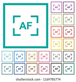 Camera autofocus mode flat color icons with quadrant frames on white background