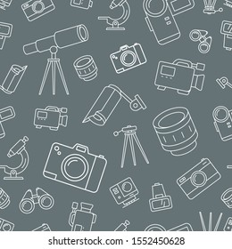 Camera background - Vector seamless pattern of Photo and Video Equipment for graphic design