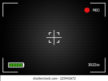 Camera background, camera viewfinder background with battery indicator, "rec" label, crosshair, scanlines, and time indicator