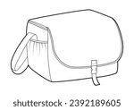 Camera Bag box silhouette bag. Fashion accessory technical illustration. Vector satchel front 3-4 view for Men, women, unisex style, flat handbag CAD mockup sketch outline isolated