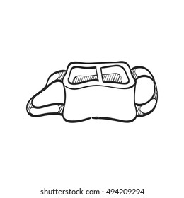 Camera bag icon in doodle sketch lines. Case luggage carrying strap