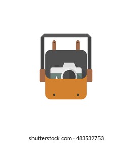 Camera bag icon in flat color style. Case luggage carrying strap