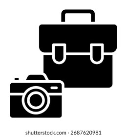 Ilustración vectorial de glifo de icono de bolsa de cámara