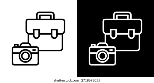 Icono del bolso de la cámara de la línea estilo blanco y negro