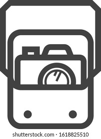 Camera bag icon in thick outline style. Black and white monochrome vector illustration.
