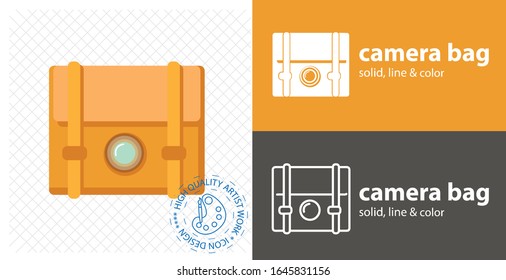 camera bag illustration. flat line icon