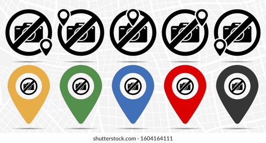 Camera ban, prohibition, embargo, forbiddance icon in location set. Simple glyph, flat illustration element of Cinema theme icons