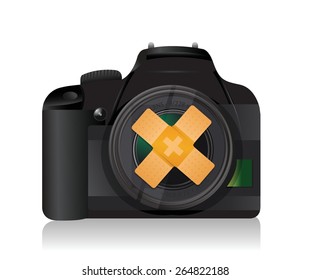 Kamera-Band-Hilfe Fix Lösung Konzept Illustration Design auf weißem Hintergrund