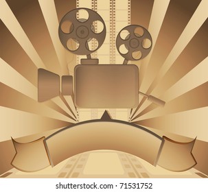 Camera and banner on a abstract background