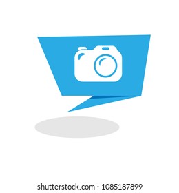 Camera banner, origami vector illustration