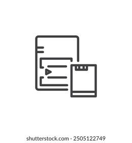 Camera Battery line icon. linear style sign for mobile concept and web design. Camera battery charger outline vector icon. Symbol, logo illustration. Vector graphics
