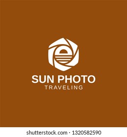 Camera and beach logo combination, design inspiration vector template for company