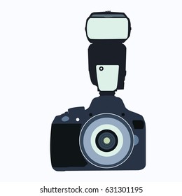 a camera with big lens on white background