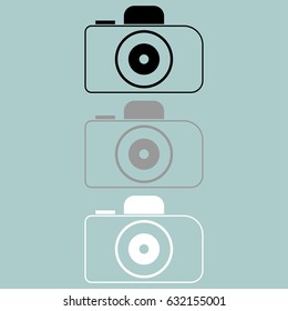 Camera black grey white icon set.