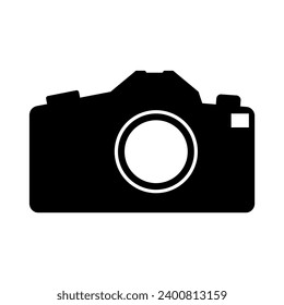 Icono de cámara negro sobre fondo blanco