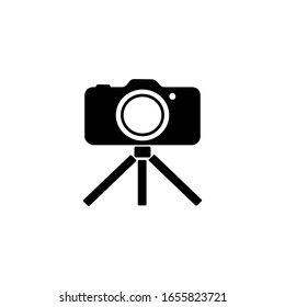 the camera is black. with a tripod. for the icon for photography lovers. the symbol of the camera shop