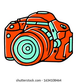 Camera, Blogging Equipment, Streaming Equipment. Camera on white background isolated. Stock Vector Illustration. Hand Drawn.
