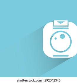 camera in blue background, shadow and flat theme