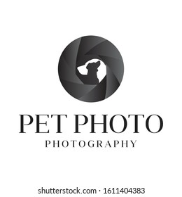 Camera, blue , Black aperture logo with dog Silhouette rings for pet photography business