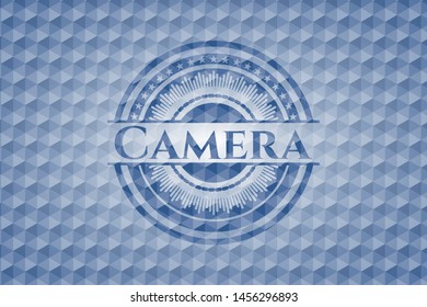 Camera blue hexagon emblem. Vector Illustration. Detailed.