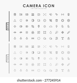 camera bold and thin line icons