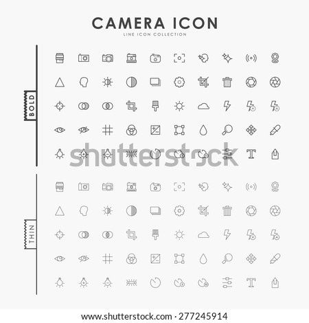 camera bold and thin line icons