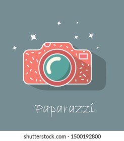 Camera. Bright modern vector illustration on gray-blue background.