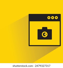 camera in browser icon with shadow on yellow background