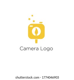 Camera and brush logo. Photo editor icon