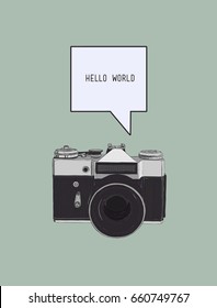camera with bubble text, vector.