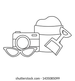 camera with bucket and sunglasses