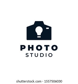 Camera with bulb lamp concept illustration for logo template design.