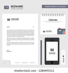 Camera Business Letterhead, Calendar 2019 and Mobile app design vector template