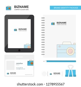 Camera  Business Logo, Tab App, Diary PVC Employee Card and USB Brand Stationary Package Design Vector Template