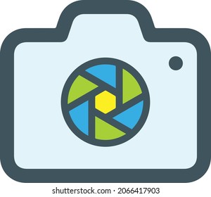 Kamerakamera-Kamerakontrollensymbol, Kamerasymbol, Set aller Fotografie-Farb-Flachikonen einzeln auf weißem Hintergrund
