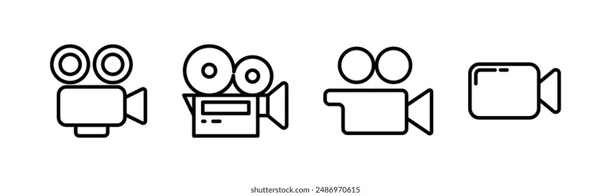 camera camcoder icon black outline vector logo set isolated white background