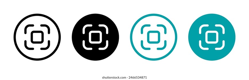 Camera capture button icon set. QR code scanner symbol. Screenshot vector sign collection. Picture sharpened isolated illustration.