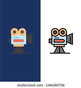 Camera, Capture, Film, Movie, Professional  Icons. Flat and Line Filled Icon Set Vector Blue Background