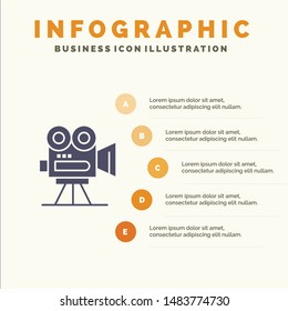 Camera, Capture, Film, Movie, Professional Solid Icon Infographics 5 Steps Presentation Background