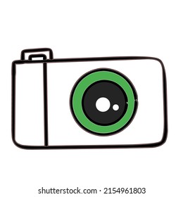 Camera for capturing photo on vacation with transparent or white background. Graphics vector doodle illustrations
