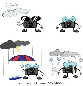 camera cartoon in sunny, rainy and winter condition