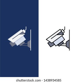 Camera, Cctv, Security, Surveillance  Icons. Flat and Line Filled Icon Set Vector Blue Background