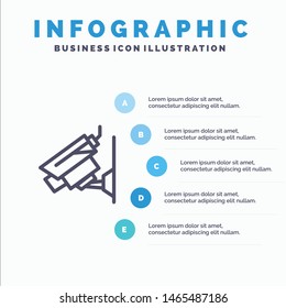 Camera, Cctv, Security, Surveillance Line icon with 5 steps presentation infographics Background. Vector Icon Template background