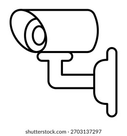 Kamera von CCTV dünnen Linie Symbol, optische Ausrüstung Konzept. Vektorgrafiken. Outdoor-Überwachung Video-Kamera-Zeichen auf weißem Hintergrund, Umriss-Stil-Symbol für mobile oder Web-Design