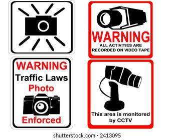 camera and CCTV warning signs illustration