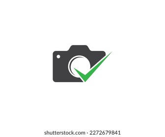 Camera Check Mark Logo Concept icon sign symbol Element Design. Photo Check, Photographer, Photography Logotype. Vector illustration template