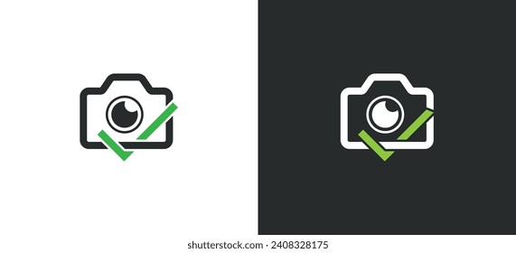 Camera Check Mark Photography Logo Concept icon symbol sign Element Design. Photo Check, Photographer  Logotype. Vector illustration template