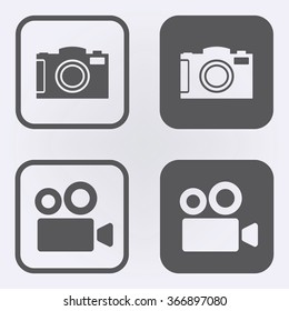 Camera and cinema camera icon set . Vector illustration