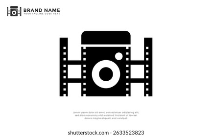Camera Cinema Logo. Modern logo combination filmstrip with camera